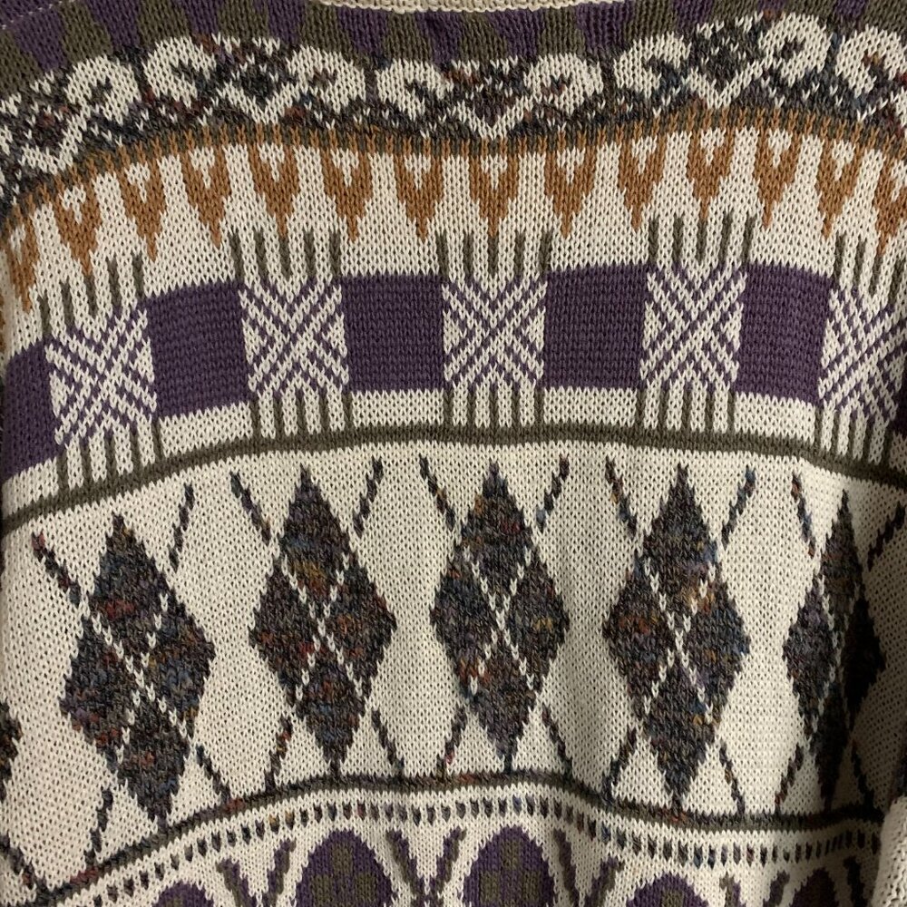 Etchings Medium Cream Purple Crochet Trim Pullover Y2K 90s Grandpa Sweater EUC - Picture 5 of 13